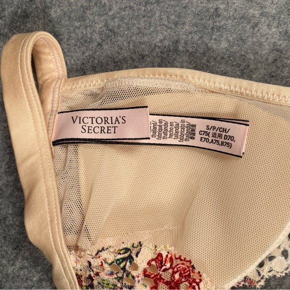 Victoria's Secret Floral Lace Racerback Bralette in Beige w/ Multicolors Small - Picture 5 of 6